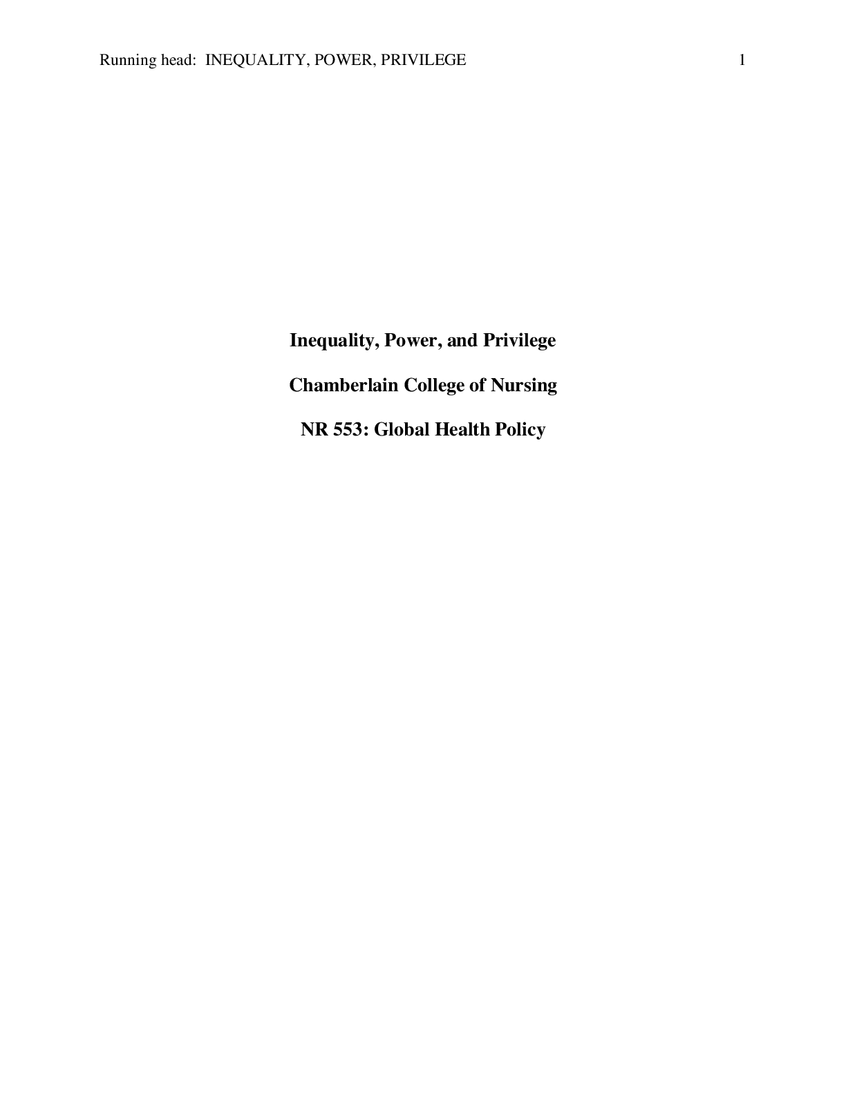 Preview image for NR 553 Week 3 DQ (with Peer Response): Inequality, Power, and Privilege{100%}